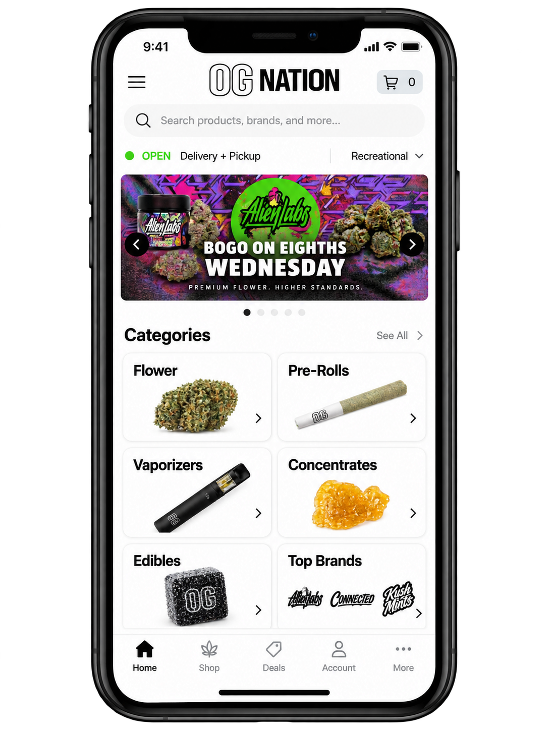 OG Nation cannabis shopping app on iPhone